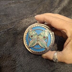 Brighton Butterfly Dual Compact Mirror with Blue Pink Enamel 2.5"